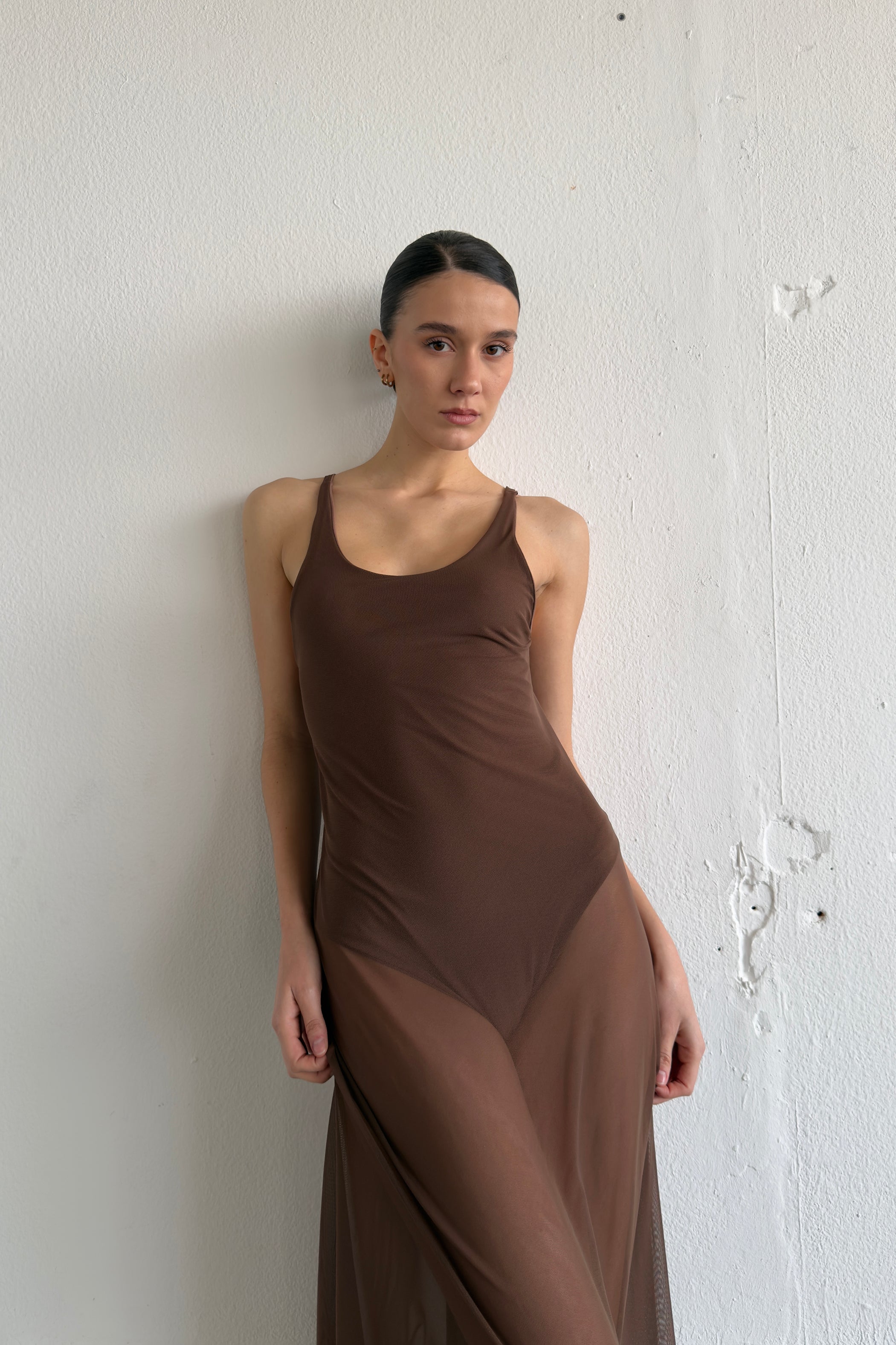SWAN DRESS BROWN