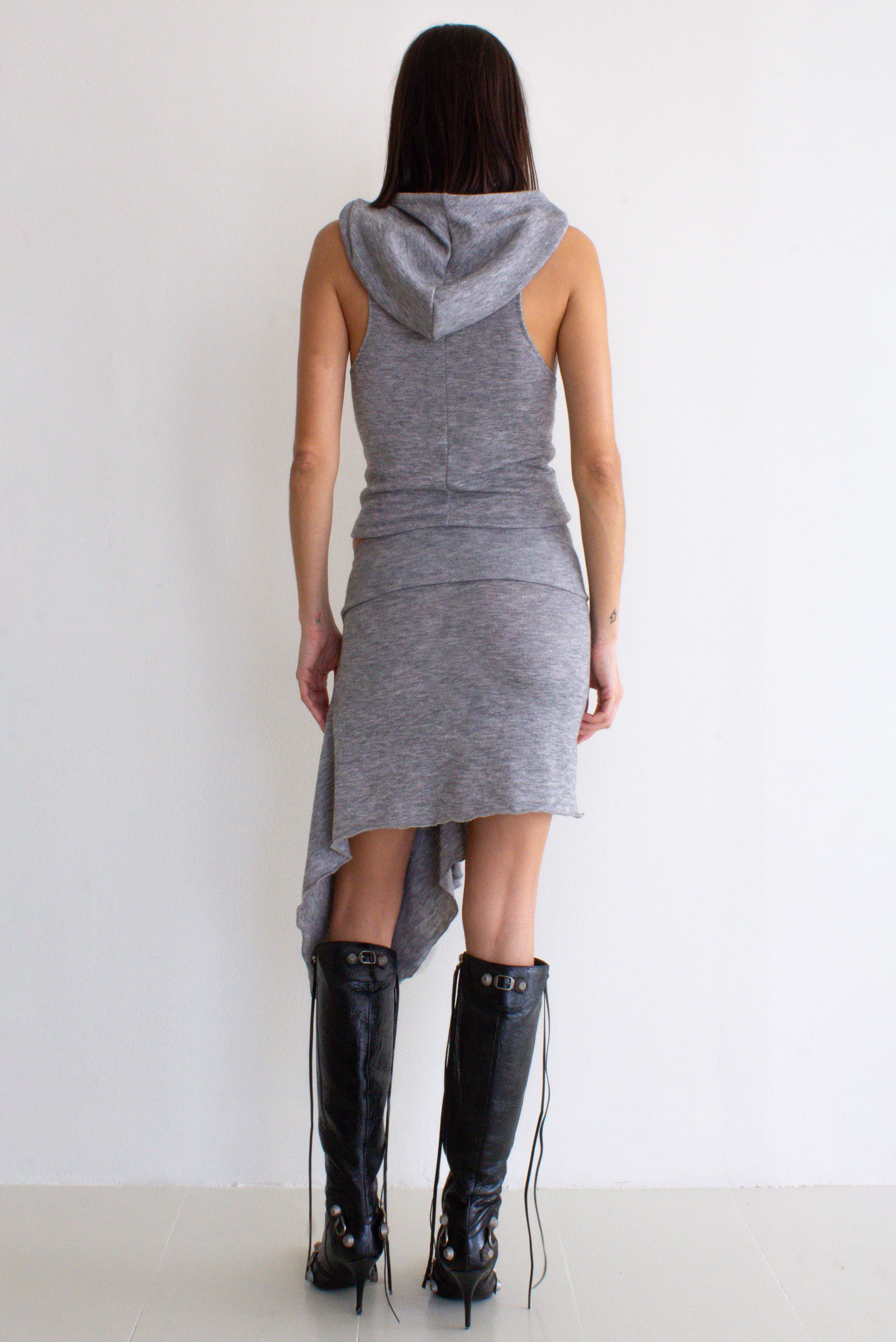 ZOE KNIT HOOD TOP GREY