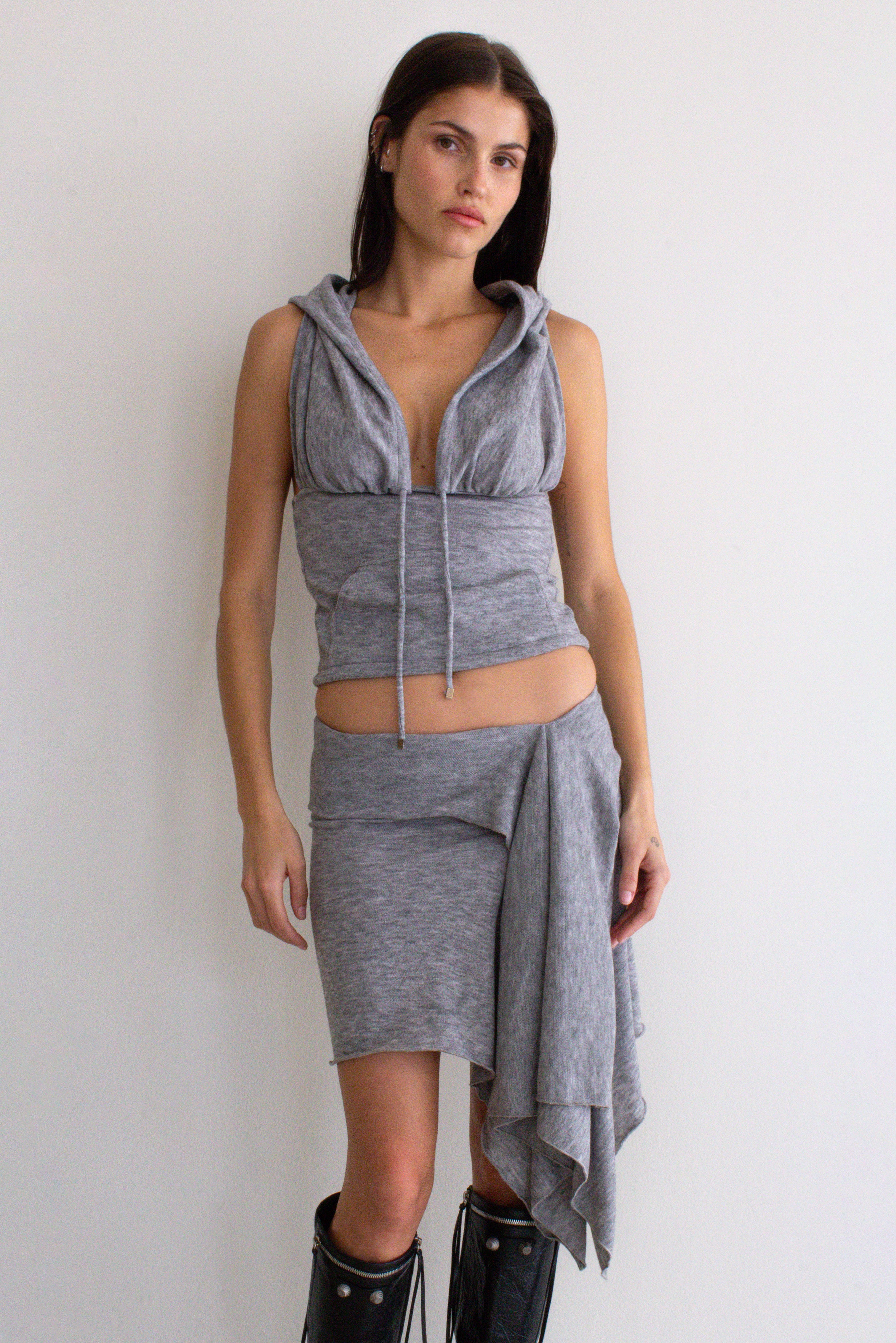 ZOE KNIT HOOD TOP GREY