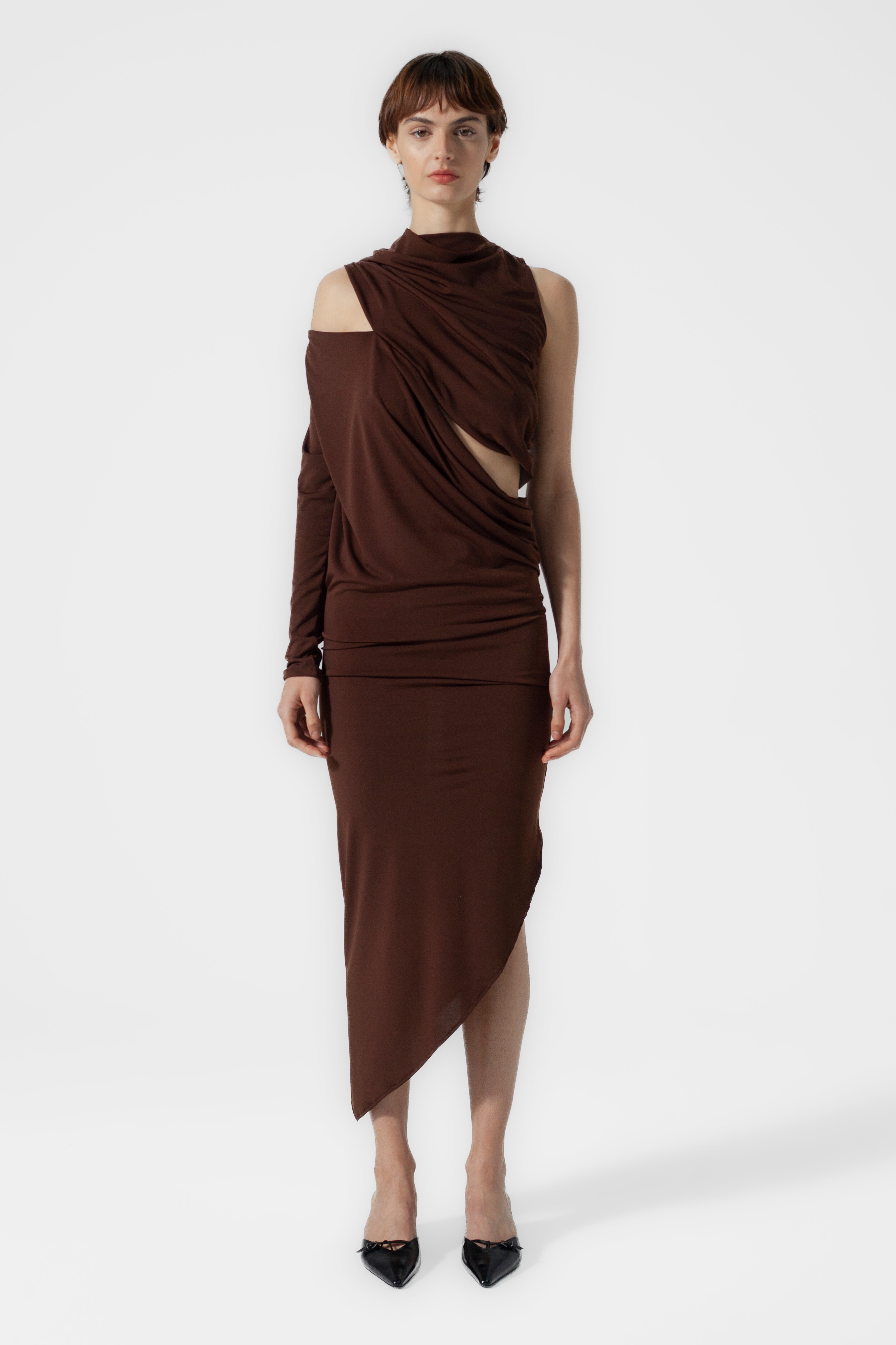 CUT-OUT DRESS BROWN