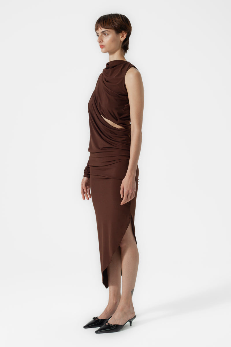 CUT-OUT DRESS BROWN