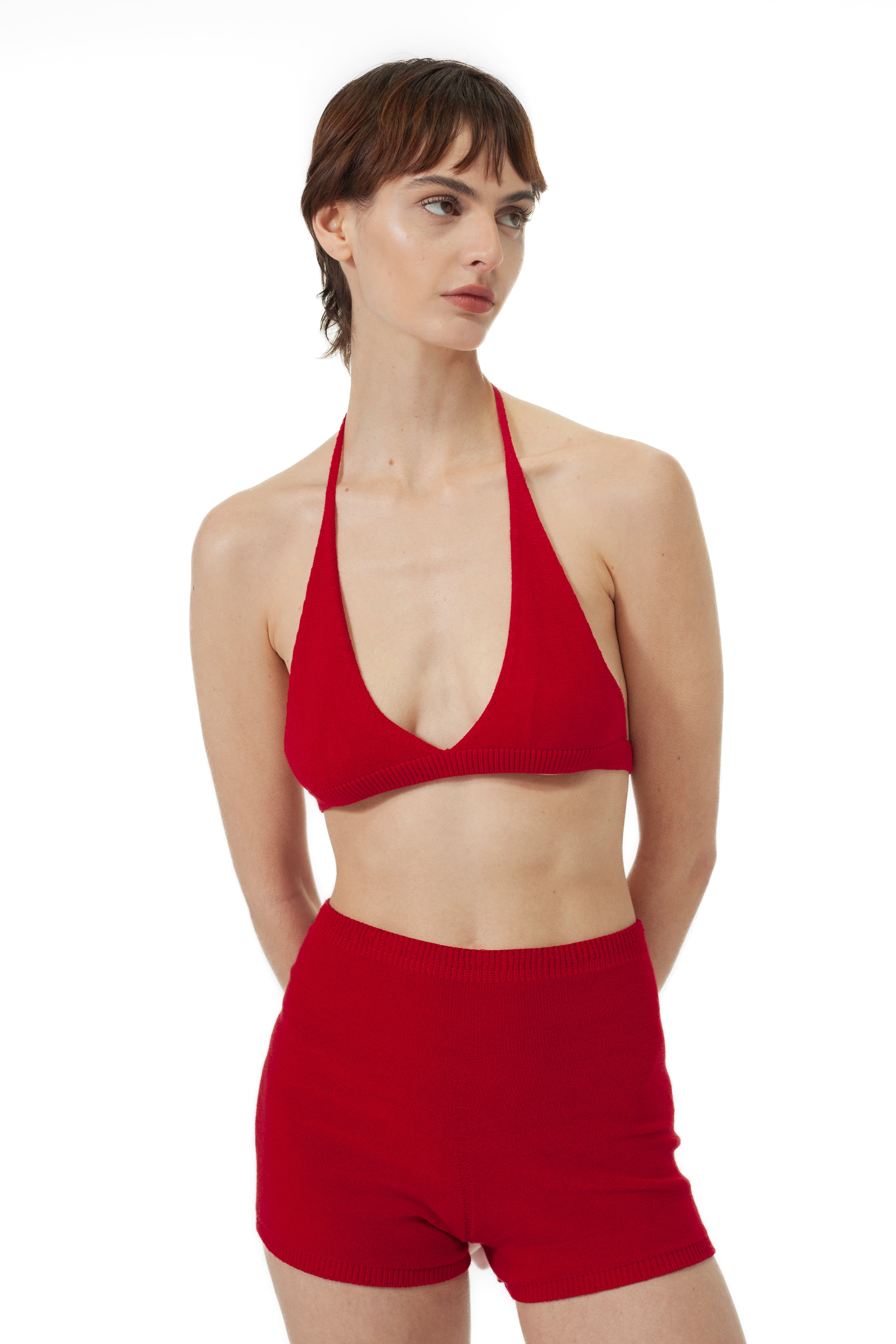 BRALETTE AND SHORT SET RED