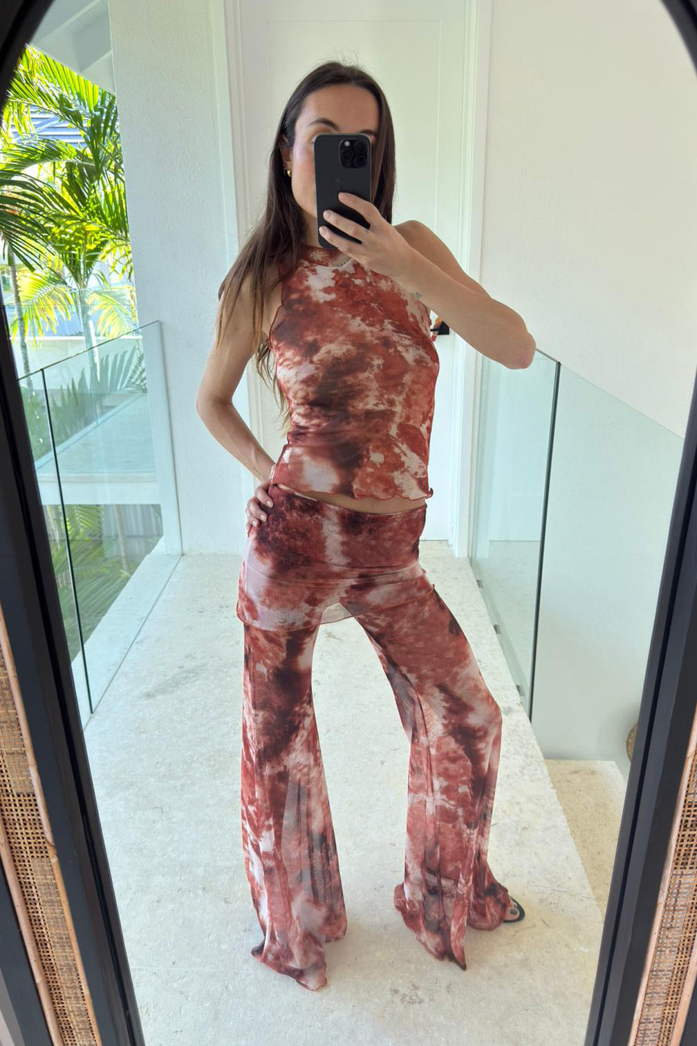 MESH TROUSERS TERRACOTTA