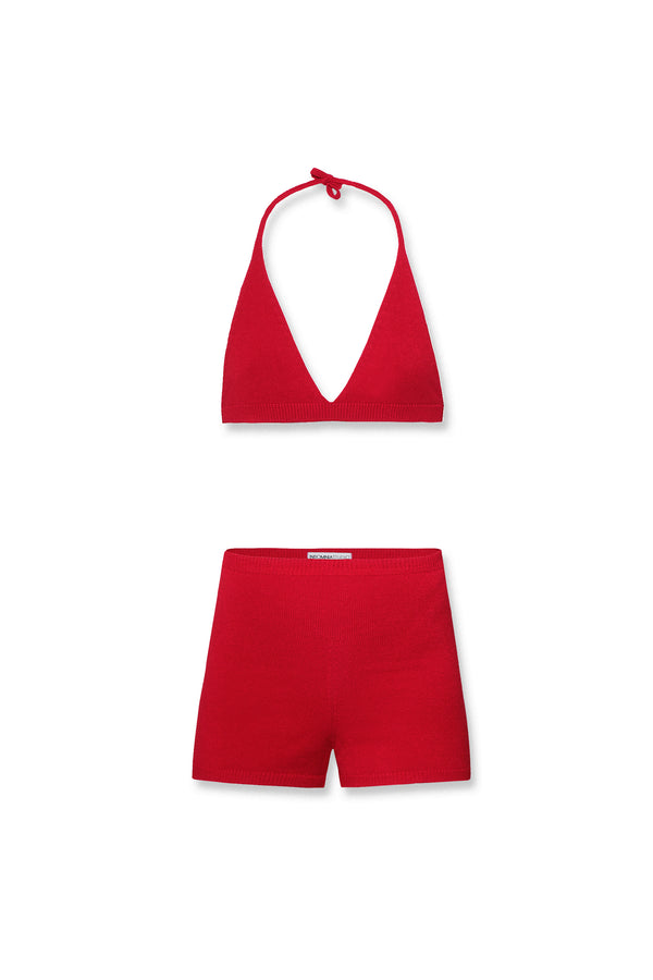 BRALETTE AND SHORT SET RED